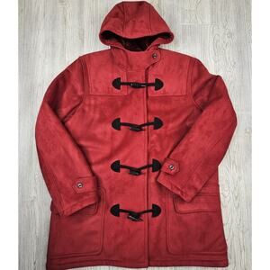 Chaps Coat Womens‎ XL Red Faux Suede Toggle Button Hooded Lined Jacket